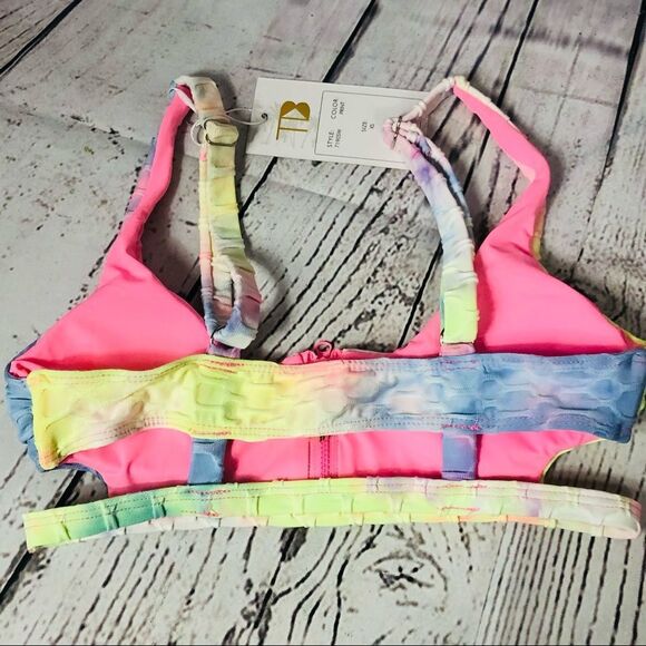 TiniBikini Pastel Tie Dye Strappy Zipper Two-Piece Swimsuit High Waist XS - Picture 9 of 9